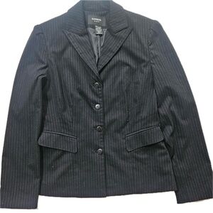 Express Blazer Womens 9/10 Black Striped Stretch Button Front Lined Short Jacket